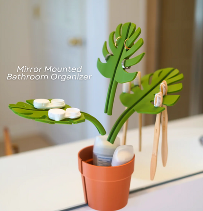 Espejo Monstera - Organizador de baño que se fija al espejo