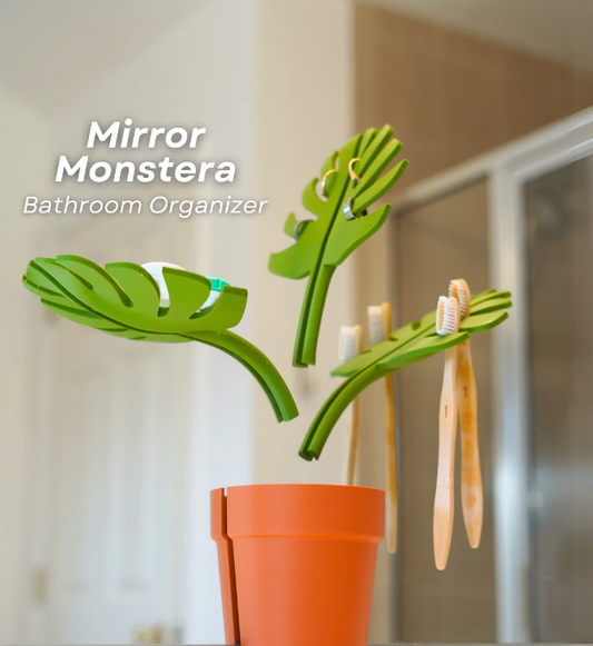 Espejo Monstera - Organizador de baño que se fija al espejo